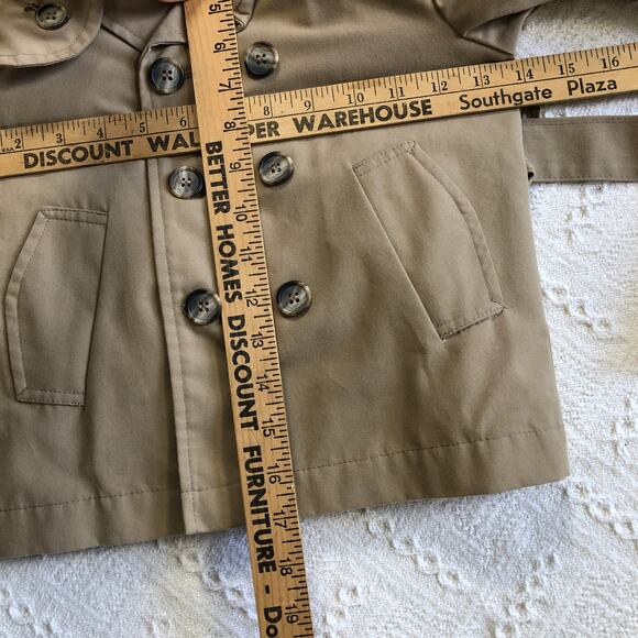 VTG Toddler Tan Khaki Trench Coat Tag 2 Fit 18-24M Zip Out Fur Lining Classic - Picture 11 of 11
